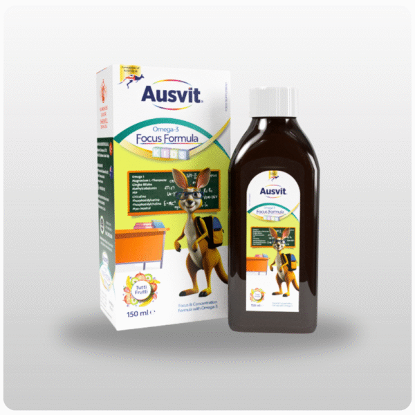 Ausvit Omega 3 Focus Formula Şurup Kids – Omega 3, Magnezyum, B6 ve B12 İçeren Takviye Edici Gıda (150 ml)